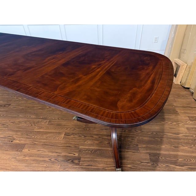 Georgian Style Multi-Banded Mahogany Dining Table by Leighton Hall - Showroom Sample For Sale In Atlanta - Image 6 of 18