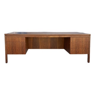 Mid Century Walnut and Burlwood Executive Desk by Hiebert For Sale