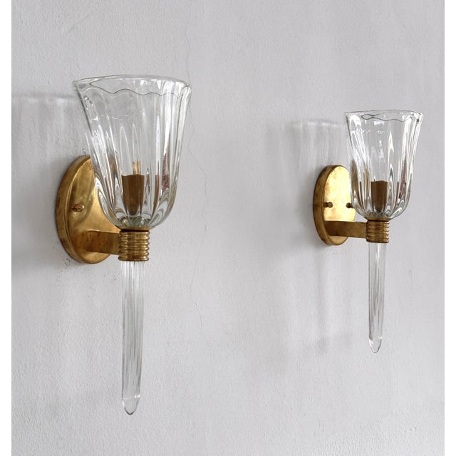 Gold Italian Murano Crystal Glass and Brass Wall Sconces, 1990s, Set of 2 For Sale - Image 8 of 18