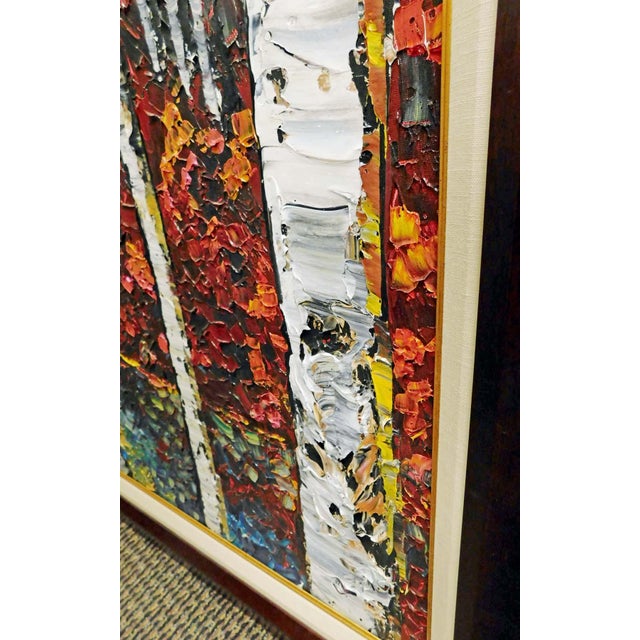 White Maya Eventov Aspen Trees Original Acrylic Painting on Canvas Custom Framed Art For Sale - Image 8 of 10