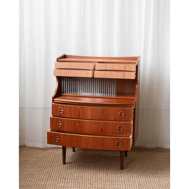1960s Danish Teak Secretary Desk Attributed to Gunnar Falsig - Sliding Glass Doors For Sale - Image 15 of 18