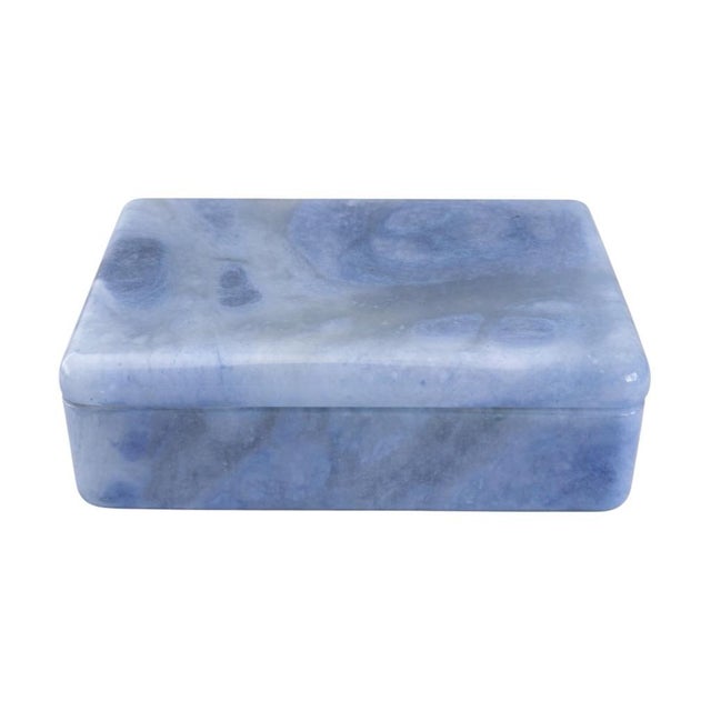 Mid-Century Modern Italian Hand Carved Volterra Blue Alabaster Swivel Top Decorative Box For Sale - Image 3 of 5