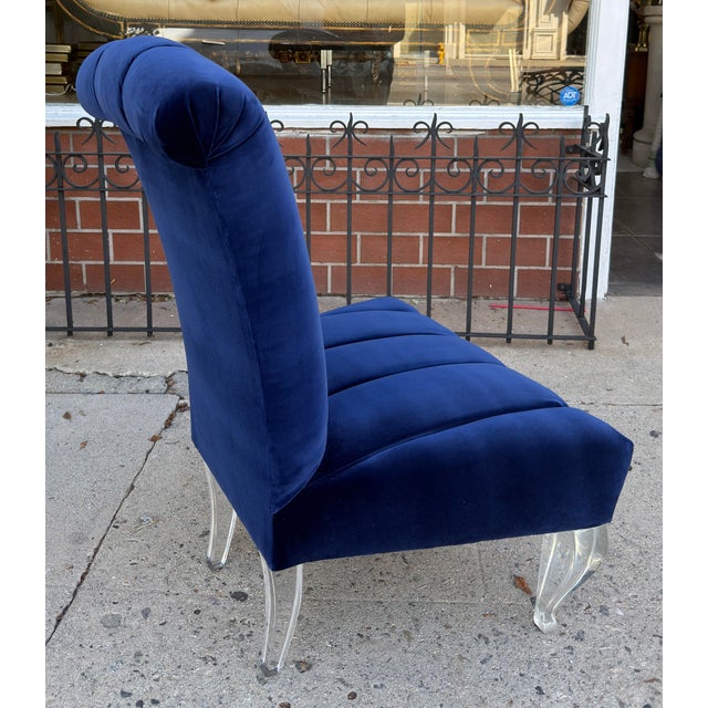 Mid Century Modern Phyllis Morris Lucite Chair W Sapphire Blue Velvet For Sale In Los Angeles - Image 6 of 7