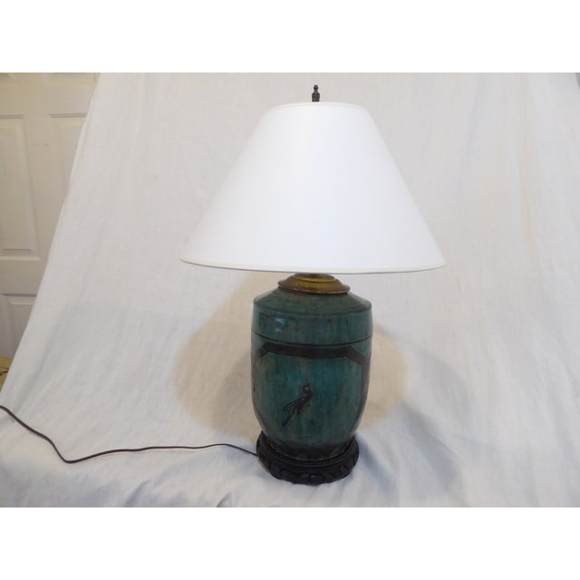 Chinese Antique Chinese Teal Crackle Glazed Ceramic Lamp For Sale - Image 3 of 4