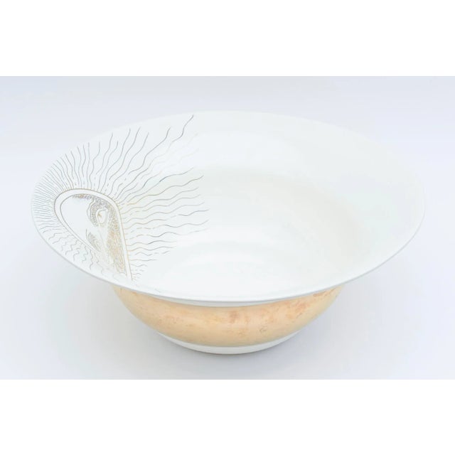 Fornasetti Style Large Ceramic White and Gold Bowl Signed For Sale - Image 4 of 12