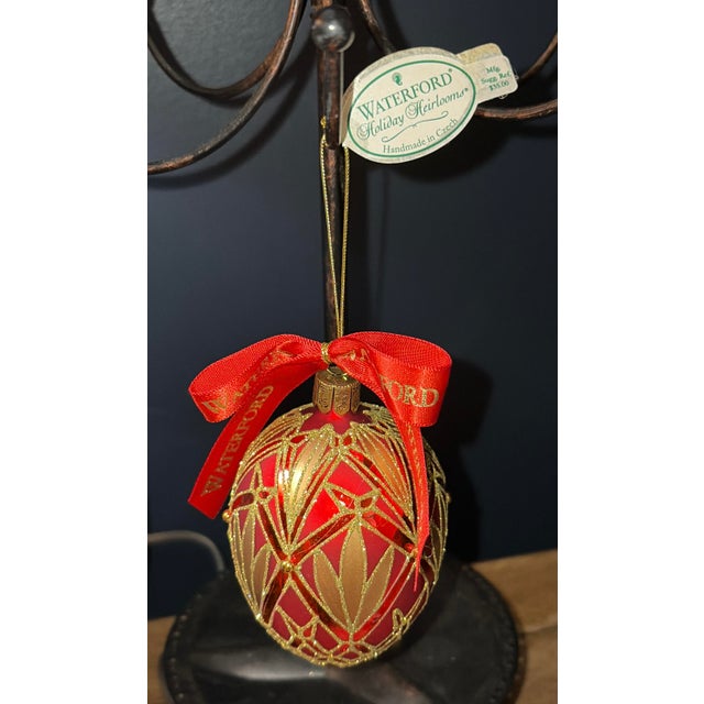 Red Waterford Crystal Heirloom Red and Gold Christmas Ornament - 2003 For Sale - Image 8 of 9
