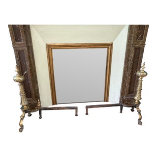 Antique Pair French Neoclassical Brass Andirons — Fluted Column, Lion Paw Feet For Sale