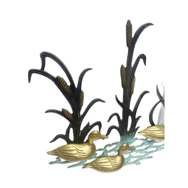 Asian Vintage 1980s Brass and Iron Wall Hanging Ducks on Pond For Sale - Image 3 of 10
