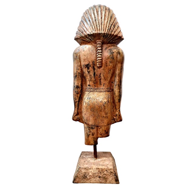 Traditional Antique Painted Metal Statue of an Egyptian Pharoah For Sale - Image 3 of 12