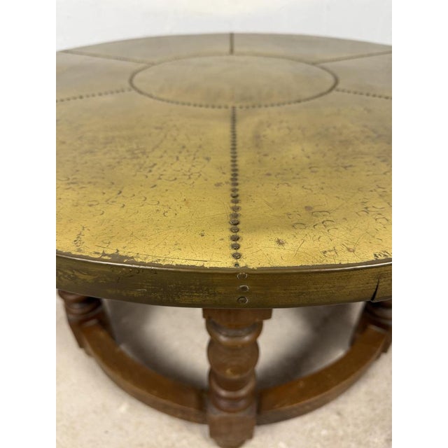 Brown Spanish Center Table with Brass-Clad Top, 1960 For Sale - Image 8 of 11