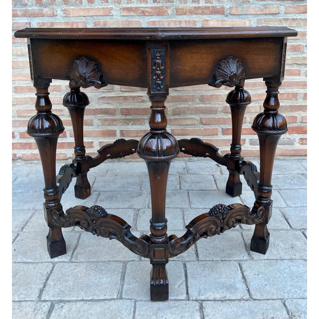 Antique Hexagonal Side or Center Walnut Table with Six Carved Legs For Sale - Image 10 of 18