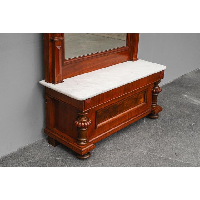 Wood Gründerzeit Standing Mirror with Console in Walnut, 1800s For Sale - Image 7 of 18