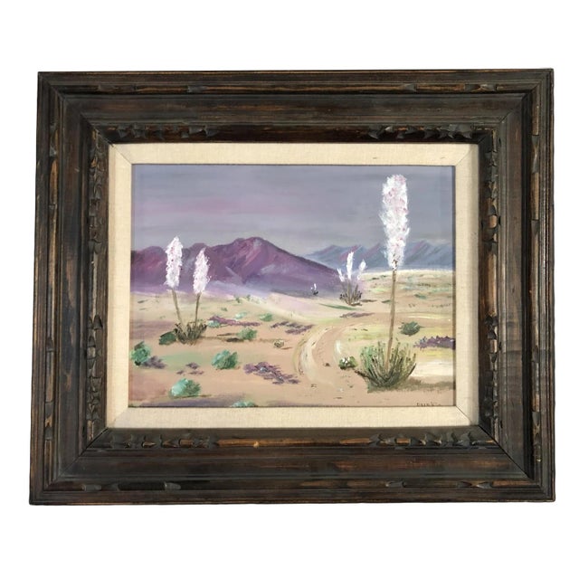 1950s 1950s Mid Century Desert Scenic Landscape Oil on Board in Original Frame, Signed For Sale - Image 5 of 5