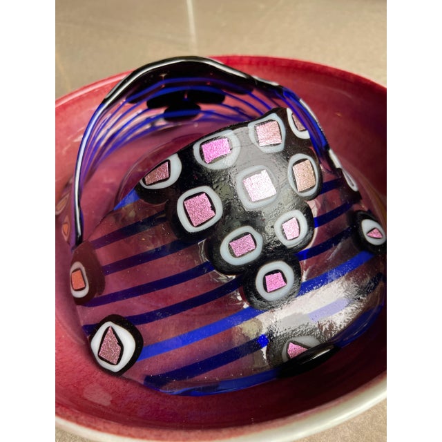 Glass Signed 1980s Postmodern Studio Art Glass & Ceramic Wall Sculpture Charger Memphis Era Fused Centerpiece For Sale - Image 7 of 12