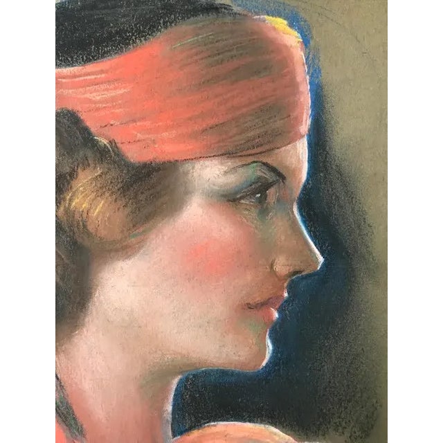 1950s Original Vintage Art Deco Pastel Portrait of a Woman by William B. Pattengill For Sale - Image 5 of 7