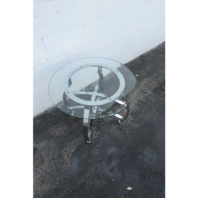 Hollywood Regency Mid Century Pair of Chrome Glass Top Side Tables For Sale - Image 10 of 13