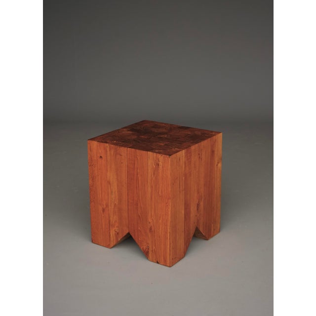Brutalist Teak Stool with Endgrain Top, 1990s For Sale - Image 4 of 13