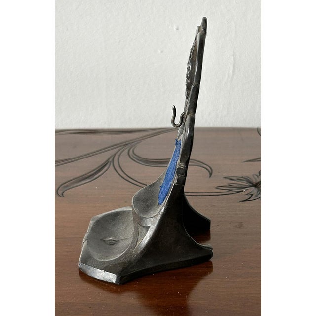 Art Nouveau Clock Stand in Metal and Velvet, 1890s For Sale - Image 6 of 8
