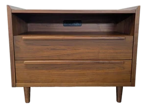 Crate & Barrel Tate Mid-Century Modern Two Drawer Nightstand With Charging Station