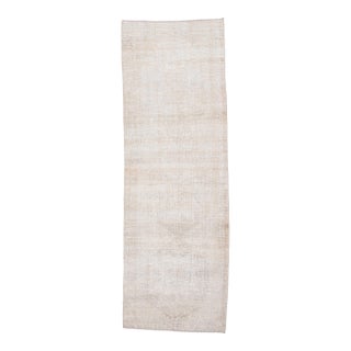 1970s Vintage Turkish Handmade Wool Cotton Beige Runner Rug For Sale