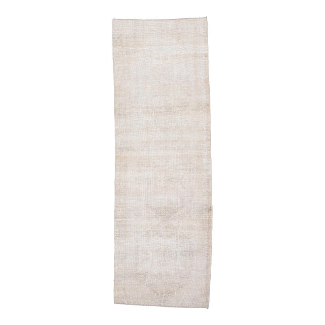 1970s Vintage Turkish Handmade Wool Cotton Beige Runner Rug For Sale