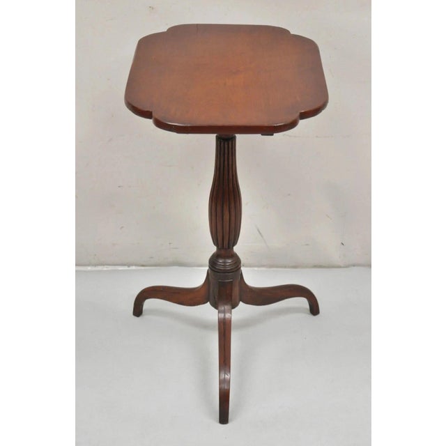 Antique American Sheraton Mahogany Tilt Top Side Tea Table Candle Stand. Circa Late 19th Century. Measurements: Flat: 28"...