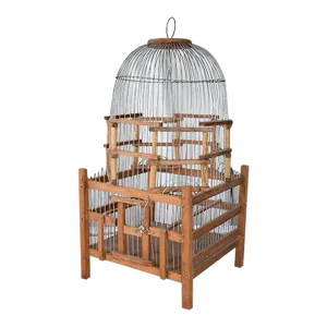 Rustic Antique French Wood and Metal Pagoda Domed Birdcage, 1900s