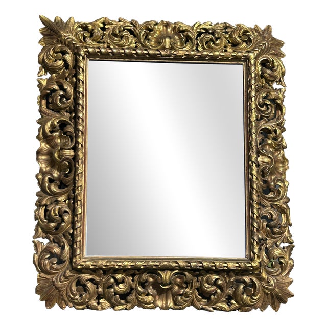 Carved Giltwood Mirror with Acanthus Decoration, 1940s For Sale