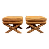 Pair of 1970s Billy Baldwin Style X-Base Ottomans in Original Orange Herringbone Upholstery For Sale