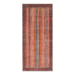 1880s Multicolor Stripe Antique W. Persian Bijar Rug 5'10" X 13' Handknotted Wool Carpet For Sale