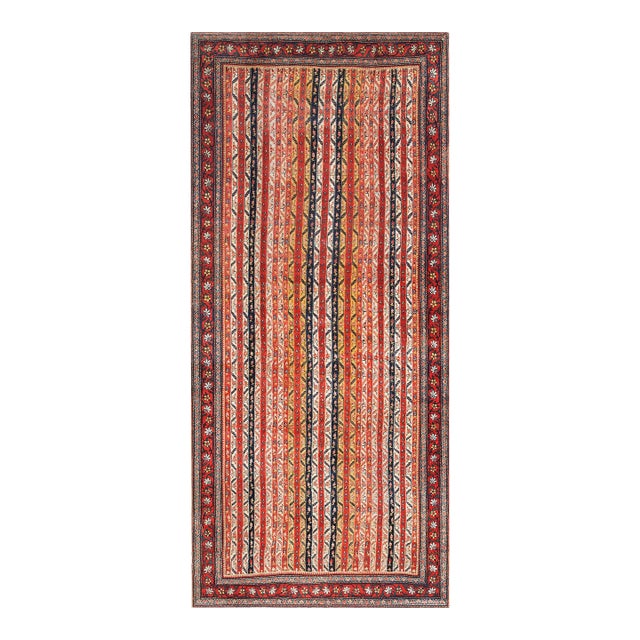1880s Multicolor Stripe Antique W. Persian Bijar Rug 5'10" X 13' Handknotted Wool Carpet For Sale