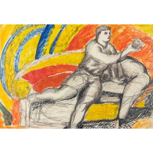 Outstanding mixed media drawing on paper realized by Sandro Chia in 1985. China ink, tempera and watercolor. Hand signed...