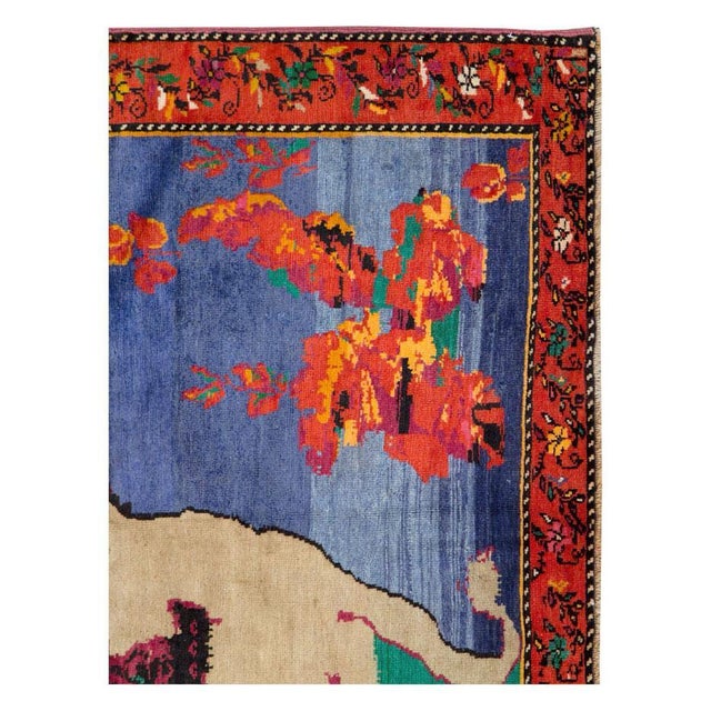 Folk Art Galerie Shabab Collection Mid-20th Century Handmade Caucasian Karabagh Pictorial Lion Accent Rug For Sale - Image 3 of 9