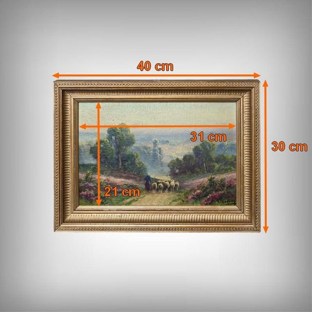 Corbier, Shepherdess and Her Flock, Oil on Panel, Early 20th Century, Framed For Sale - Image 10 of 11