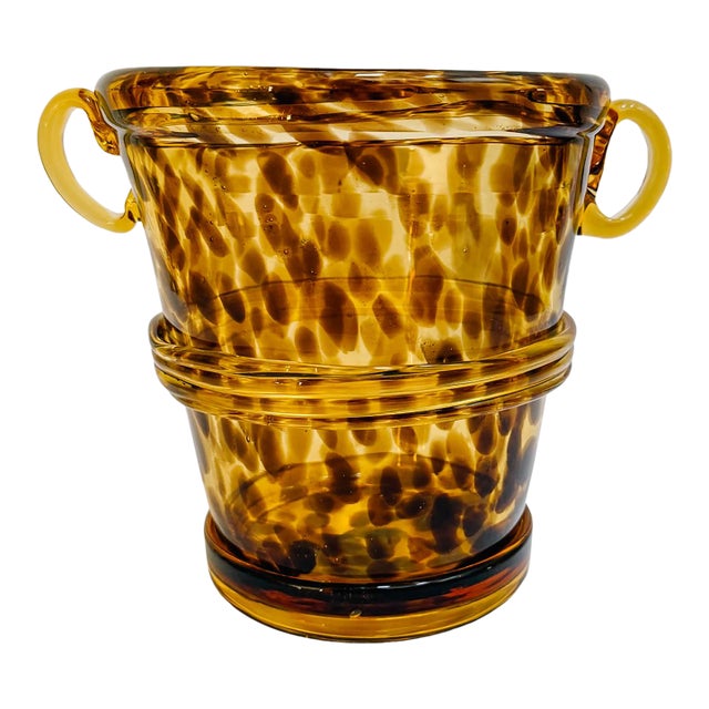Vintage Hand-Blown Tortoiseshell Glass Ice Bucket For Sale