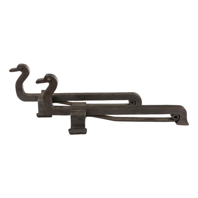 Pair of French Duck-Shaped Andirons in Hand-Forged Iron For Sale