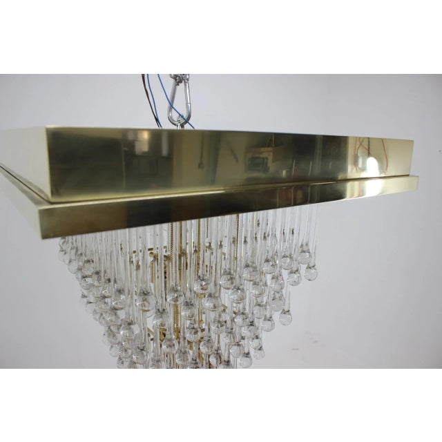 Large Glass and Brass Chandelier, Italy, 1970s For Sale - Image 9 of 10