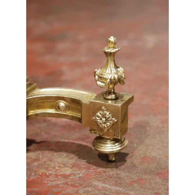 Metal Pair of 19th Century French Louis XVI Bronze Lyre Form Chenets Andirons For Sale - Image 7 of 10