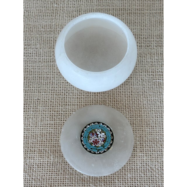 Alabaster Antique Micro Mosaic Grand Tour Italian Alabaster Lidded Jar / Box For Sale - Image 8 of 9