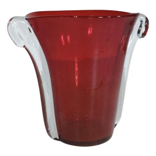 Red and Clear Glass Vase Att. To Blenko C. 1970/80's For Sale