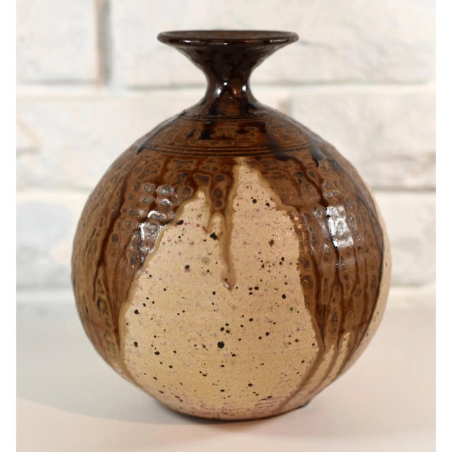 Mid-Century Modern Mid Century Modern Signed Studio Pottery Round Closed Form Vase For Sale - Image 3 of 10