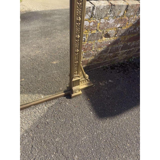 Glass Large Antique English Carved Wood and Gesso Gilt Overmantle Mirror, 1800s For Sale - Image 7 of 8