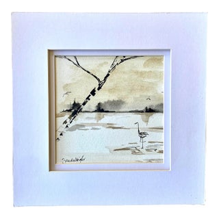 “The Marsh” Landscape Watercolor and Ink Painting by Sandra Wright For Sale