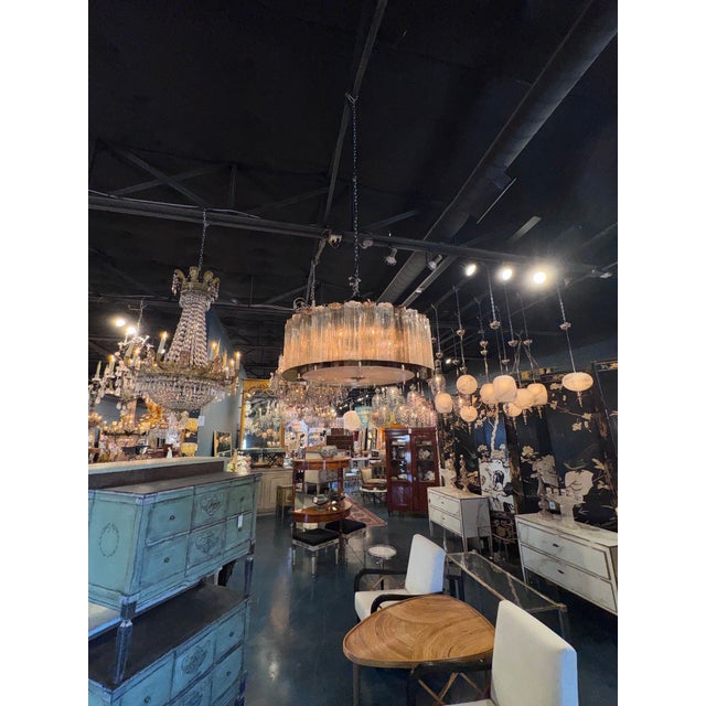 Early 21st Century Murano Champagne and Clear Tronchi Glass Drum Chandelier For Sale - Image 5 of 6