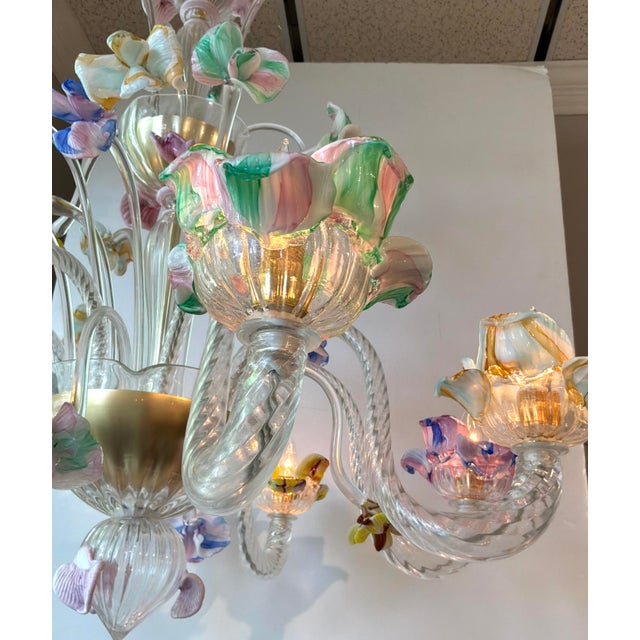 Italian Venetian Glass Flower Chandelier For Sale - Image 4 of 6