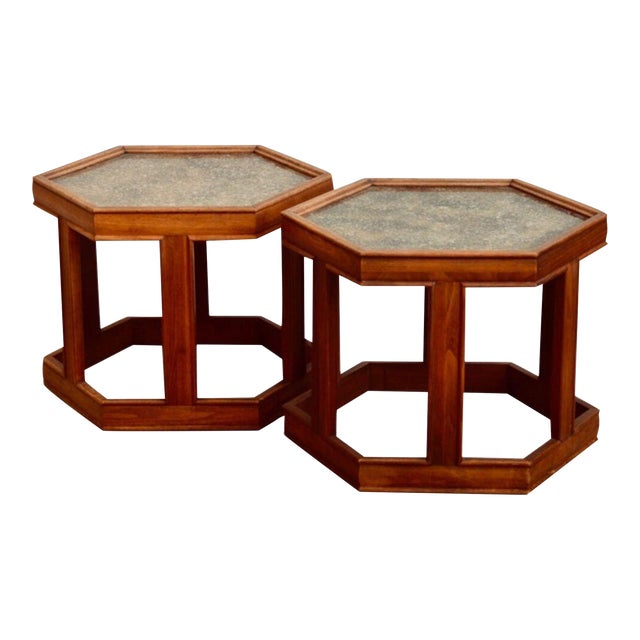 1960s Pair of Hexagonal 'Domino' Side Tables by John Keal for Brown-Saltman For Sale