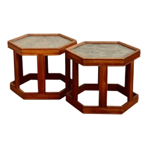 1960s Pair of Hexagonal 'Domino' Side Tables by John Keal for Brown-Saltman