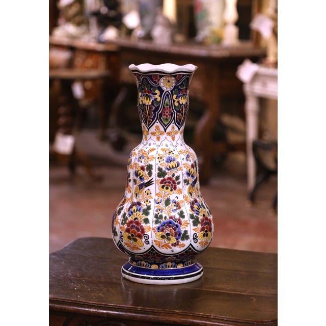 Mid 20th Century Mid-Century Dutch Hand-Painted Polychrome Faience Vase by Ram Delft For Sale - Image 5 of 8