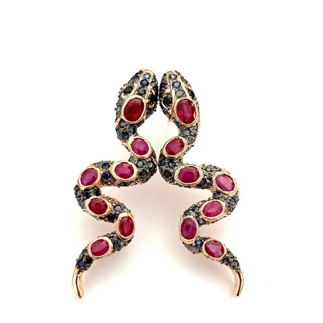 Not Yet Made - Made To Order Bochic “Orient” Ruby & Multi Sapphire Serpent Earrings Set In 18K Gold & Silver - a pair For Sale - Image 5 of 9