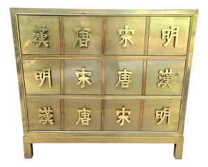 1970s Vintage Mastercraft 3 Drawer Solid Brass Chinoiserie Chinese Dynasty Chest Commode